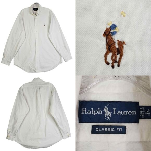 Polo Ralph Lauren Shirt Oxford Button Down Mens Size 16 Large L LS White Flaw - Picture 1 of 10